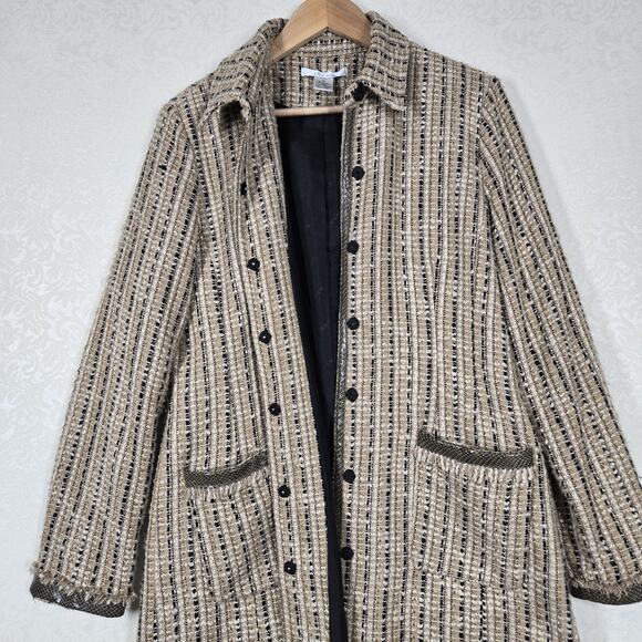 Zbd Design Silk Blend Coat sz 12 Beige Multicolor Tweed Snap Front Lined - Picture 7 of 16
